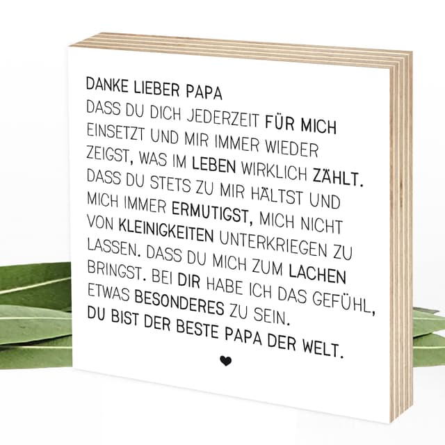 Wunderpixel® Holzbild Danke lieber Papa - v2 15x15x2cm zum Hinstellen/Aufhängen, echter Fotodruck mit Spruch auf Holz - schwarz-weißes Wand-Bild Aufsteller zur Dekoration/Geschenk - Danke-schön Danke Papa - große Kinder