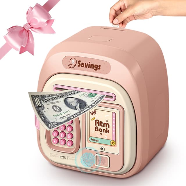 Yuragim Elektronisches Sparschwein Geldtresor Spardose Kinder ab 3 Jahren Spardose Tresor mit Code Fingerabdruck Musikfunktion, Geldautomat Sparbox Kinder Geschenk Jungen Mädchen 3-12 Jahre Geburtstag