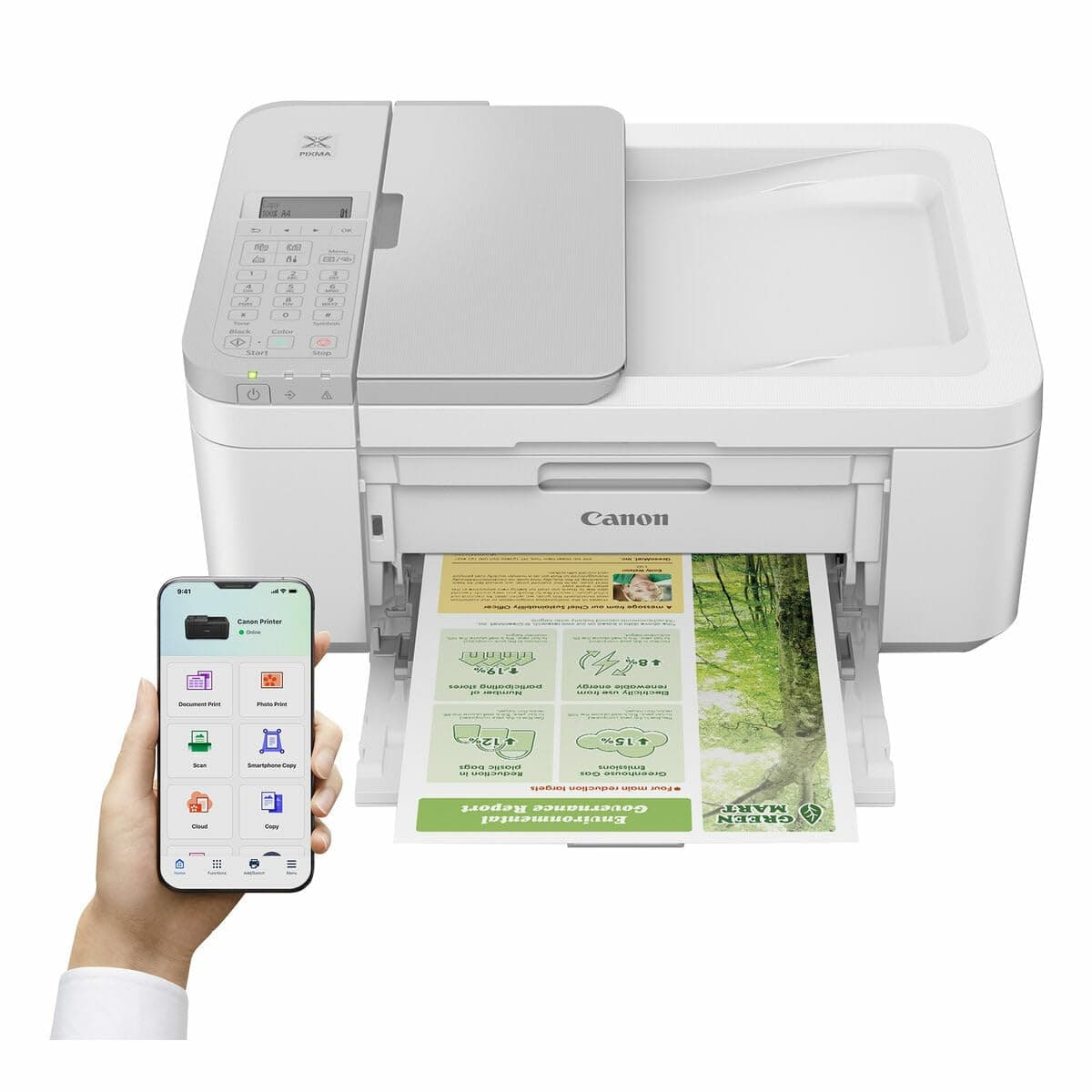 Canon PIXMA TR4756i Multifunktionsdrucker 4in1 (Tintenstrahl, Drucken, Kopieren, Scannen, Faxen, A4, WLAN, Apple AirPrint, 20 Blatt ADF, Duplexdruck, kompatibel mit Pixma Print Plan ABO) weiß TR4756i WH