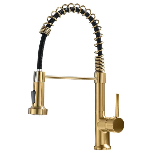 AIMADI Wasserhahn Küche Küchenarmatur Spültischarmatur Armatur Küche Mischbatterie Küche mit Brause 360° Schwenkbar Spiralfeder Armatur Küchenspüle Wasserhahn Küche Golden