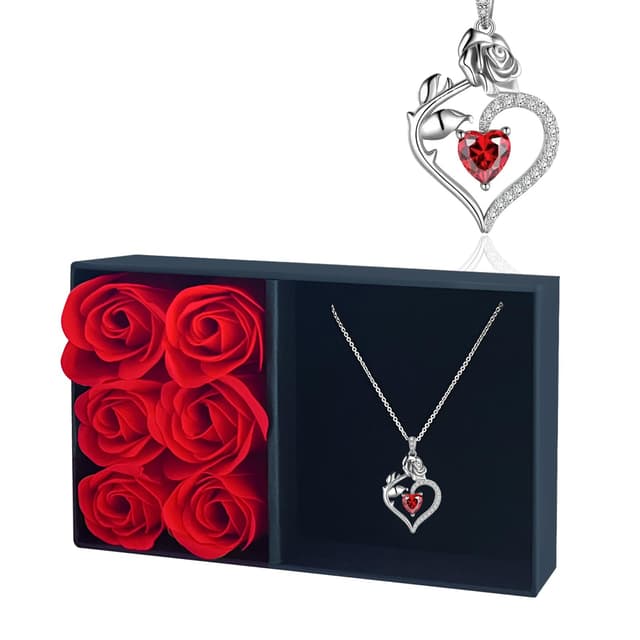 NVGVUP Ewige Rose Box, Infinity Rosen mit 925 Sterling Silber Damen Herz Halskette, für Valentinstag Verlobung Muttertag Geburtstag, Konservierte Blumen Geschenkebox für Freundin Ehefrau Oma Frauen