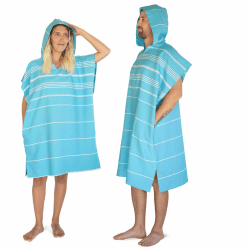 LeStoff Badeponcho - 100% Bio-Baumwolle - Leicht, Saugstark, Schnelltrocknend, Strandponcho Kapuze, Handtuchponcho, Surfponcho, Umkleideumhang, Handtuchkleid, Duschponcho, Umziehponcho (Aqua, L) Large Aqua