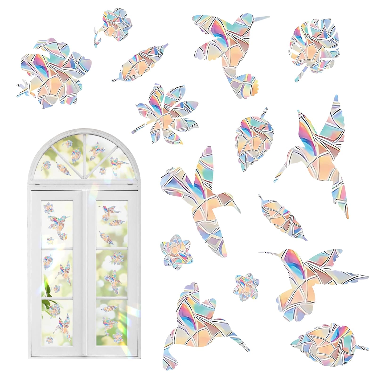LURNODY Fensteraufkleber Vogelschutz, 30 Stück Sonnenfänger Aufkleber Anti Kollision Fenster Aufkleber, Suncatcher Sticker, Regenbogen Fensterfolie Fenster Sticker für Fensteraufprallschutz