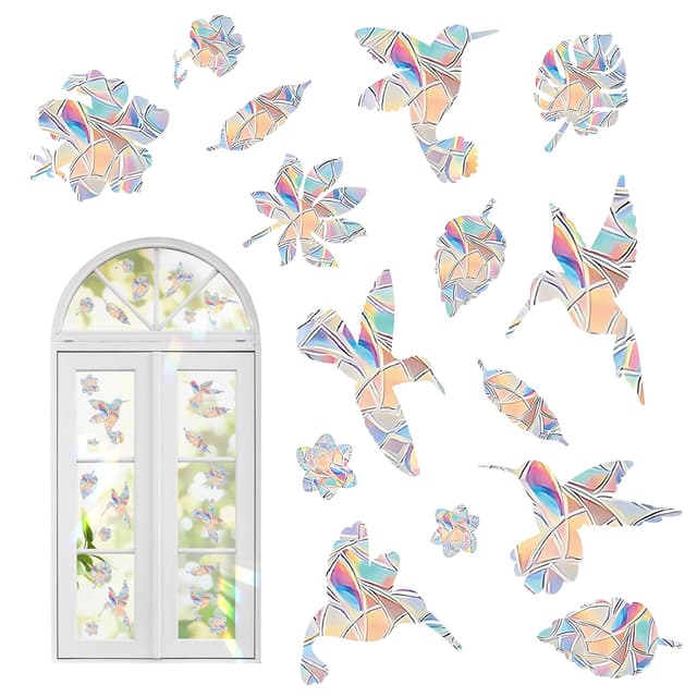 LURNODY Fensteraufkleber Vogelschutz, 30 Stück Sonnenfänger Aufkleber Anti Kollision Fenster Aufkleber, Suncatcher Sticker, Regenbogen Fensterfolie Fenster Sticker für Fensteraufprallschutz