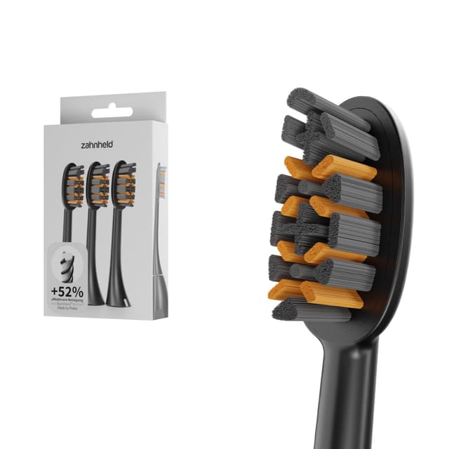 Zahnheld® Bürstenkopf Pro X-Clean | Mittelharte Wechselköpfe Für Gero Schallzahnbürste | Effektive Reinigung (Schwarz, 3 Stück) 3 Stück (1er Pack) Schwarz