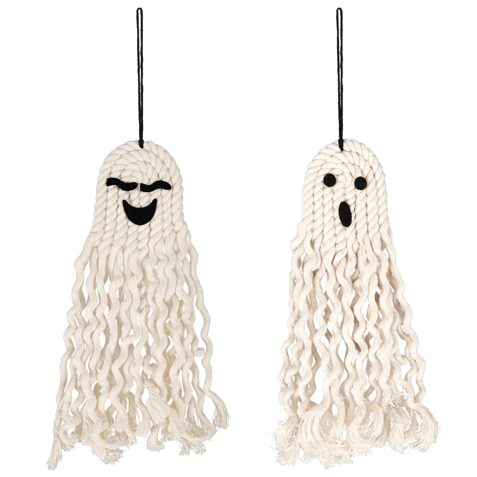 JWTRSVTY 2Pcs Halloween Dekoration: Weißer Geist Hängende Ornamente, Handgewebter Niedlicher Geister-Anhänger, Baumwolle, Halloween, Modern, Innen Außen Fenster Wohnzimmer Baum Wand