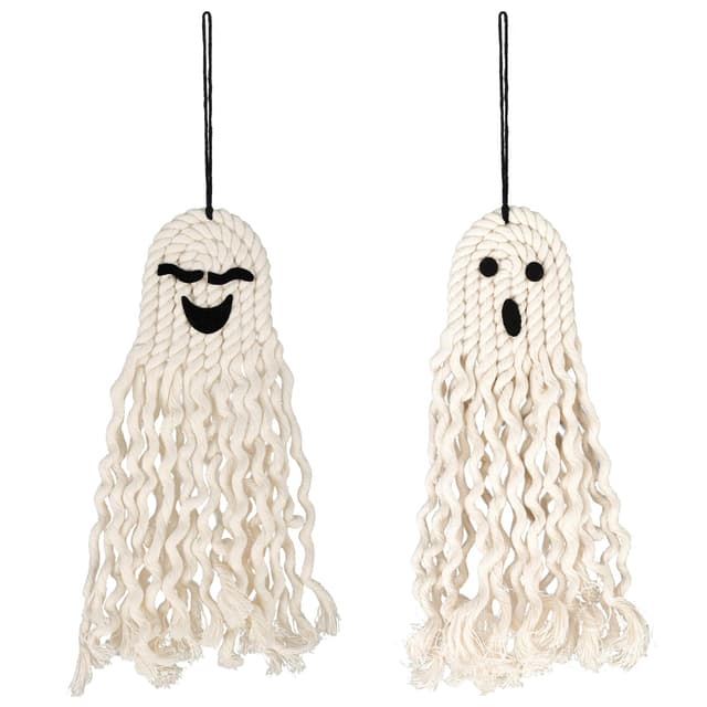 JWTRSVTY 2Pcs Halloween Dekoration: Weißer Geist Hängende Ornamente, Handgewebter Niedlicher Geister-Anhänger, Baumwolle, Halloween, Modern, Innen Außen Fenster Wohnzimmer Baum Wand