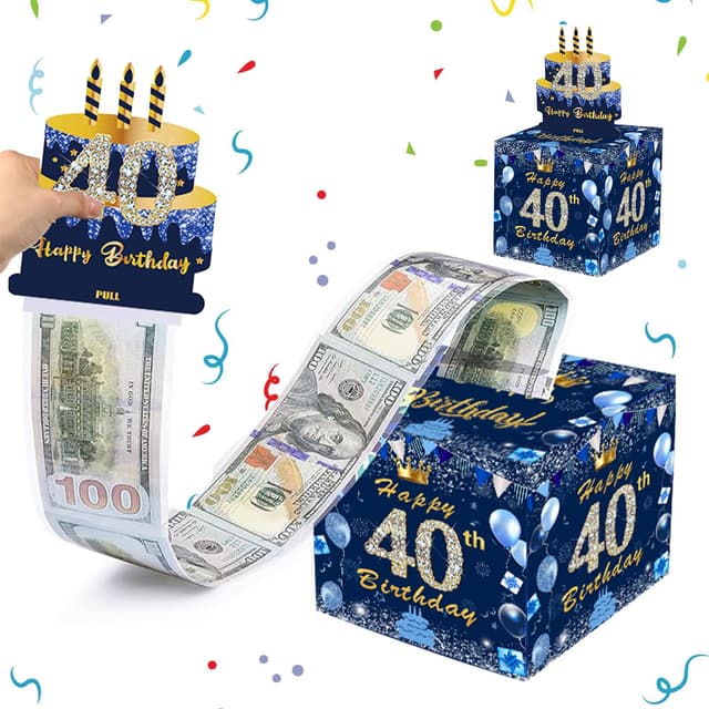 Blaues Gold Geldgeschenke Verpackung mit 3D Pop Up Geburtstag Grußkarten, 40. Geburtstag Geschenkbox Überraschungsbox, DIY Mystery Rätselbox, Geld Geschenkverpackung für Ihre Familie, Kinder, Freunde 40th