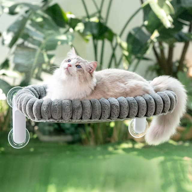 GUUSII HOME Katzen Fensterliege Faltbar Katzenbett Fenster Katzenliege Fensterbank Hängematte 4 Saugnäpfen Fensterbrettauflage Fensterscheibe Maschinenwaschbar Weicher Plüsch 54 * 30cm (Grau, M) Grau M