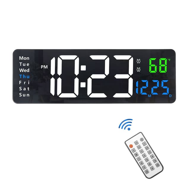 Plumeet Digitale Wanduhr, 40.5cm LED-Wanduhr mit Fernbedienung, Große Ziffern, Automatisches Dimmen, 2 Alarme, Digitaler Alarm zeigt Datum Schwarz 40.6cm
