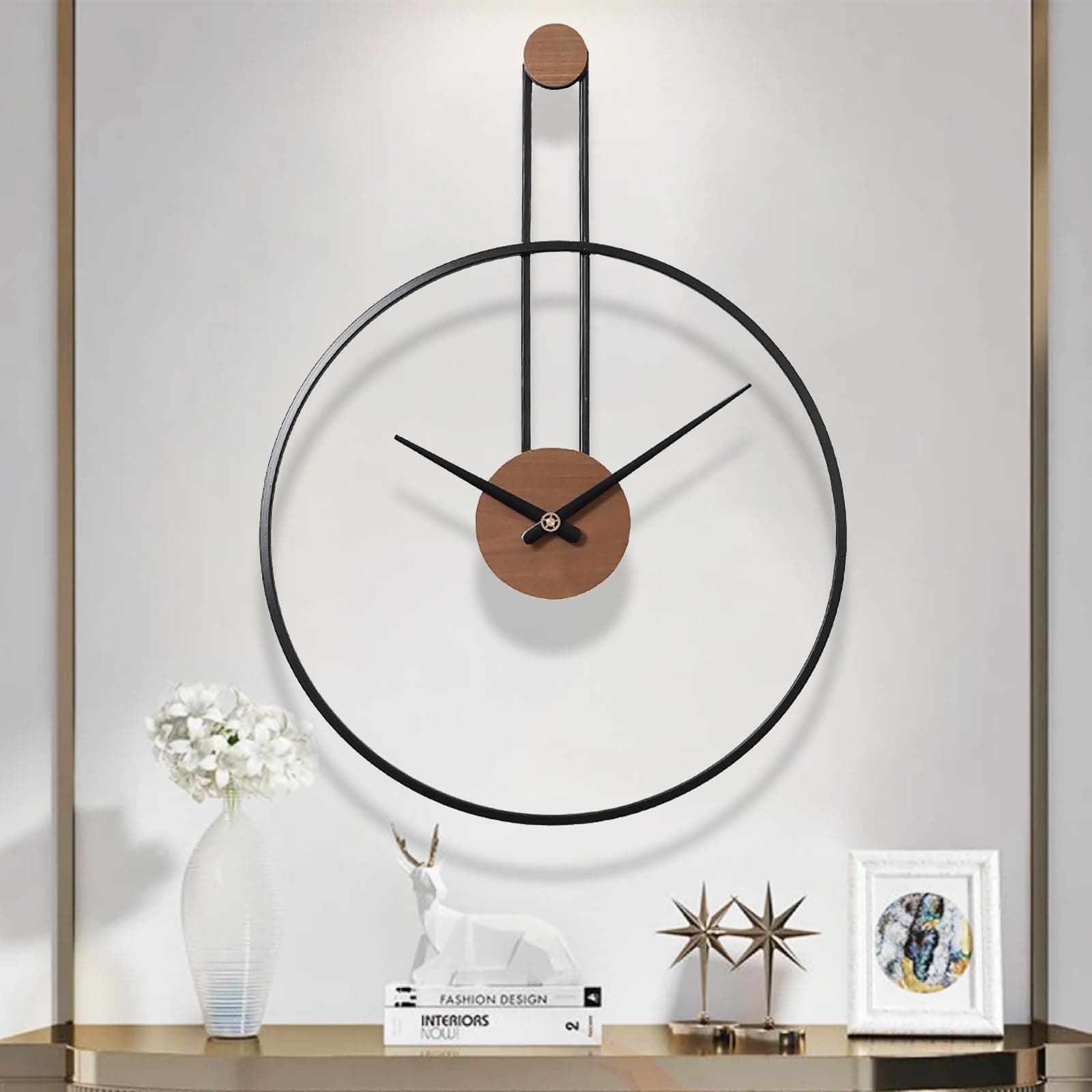 Große dekorative Wanduhr für das Wohnzimmer, Metall & Walnuss Zifferblatt Home Decor Silent Non Ticking Lightweight Uhren für Schlafzimmer, Bauernhaus, Büro Dekorationen, 28.7''×21.6'', Schwarz L Schwarz