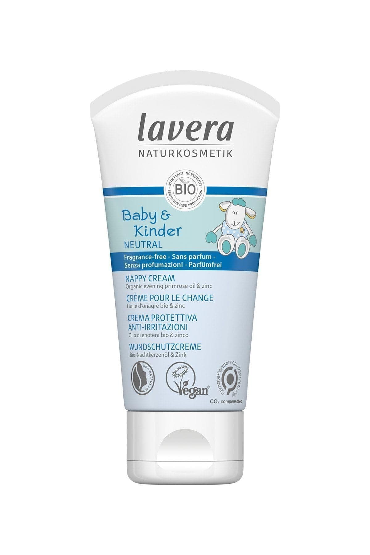lavera Baby & Kinder Neutral Windelcreme - Naturkosmetik - Vegan - Bio Nachtkerzenöl - Zink - schützt, spendet Feuchtigkeit und beruhigt rote und gereizte Babyhaut - 50 ml