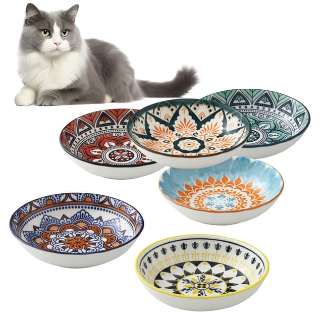 Katzennapf, Flache Futternapf Katze, Set von 6 bunten Katzen Futternapf. Katzennapf Flach, 5,5 Zoll Katzennäpfe, Fressnapf Katze geeignet für Wasser, Trockenfutter und Nassfutter