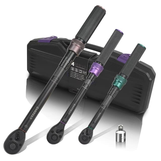 UYECOVE Drehmomentschlüssel Set, 3 teilig Drehmomentschlüssel 1/4" 1-25Nm, 3/8" 5-60Nm, 1/2" 20-220Nm, ±3% Fehlergenauigkeit,1/2“ to 3/8" Adapter 1/4, 3/8, 1/2 set