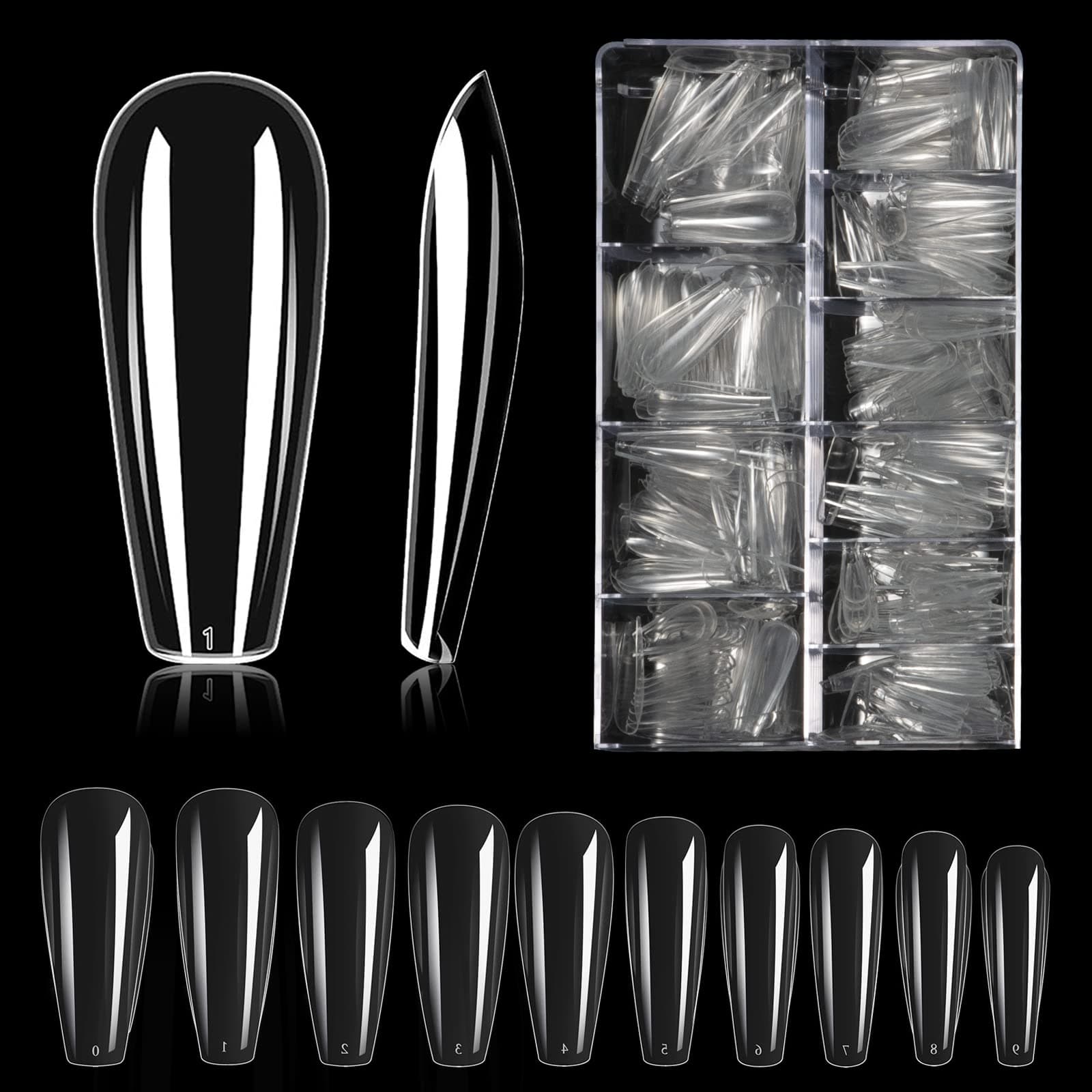 Carehabi Nageltips, 500 Stück Falsche Nagel Acryl Künstlich Nagelspitzen mit Aufbewahrungskoffer für Nagelstudios und Diy Nail Art Zu Hause 10 Größen transparent 1 g (500er Pack)