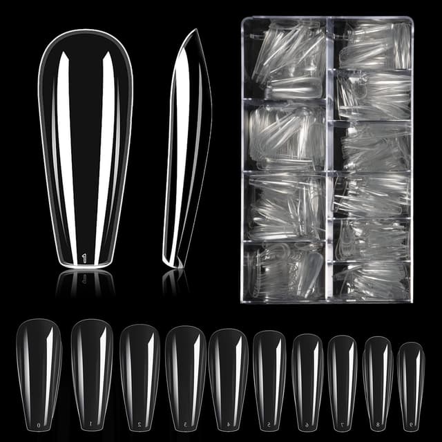 Carehabi Nageltips, 500 Stück Falsche Nagel Acryl Künstlich Nagelspitzen mit Aufbewahrungskoffer für Nagelstudios und Diy Nail Art Zu Hause 10 Größen transparent 1 g (500er Pack)