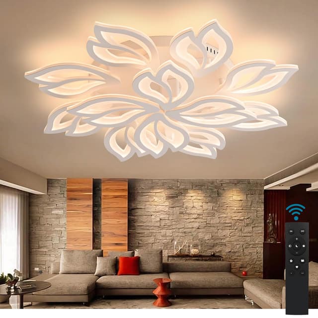 Sky angle LED-Deckenleuchte mit Fernbedienung, Verstellbares Licht 155 W 18600 LM, Acryl-Deckenleuchten für Schlafzimmer Wohnzimmer 12 Laubs/Ø89cm Dimmbar 3000-6000k