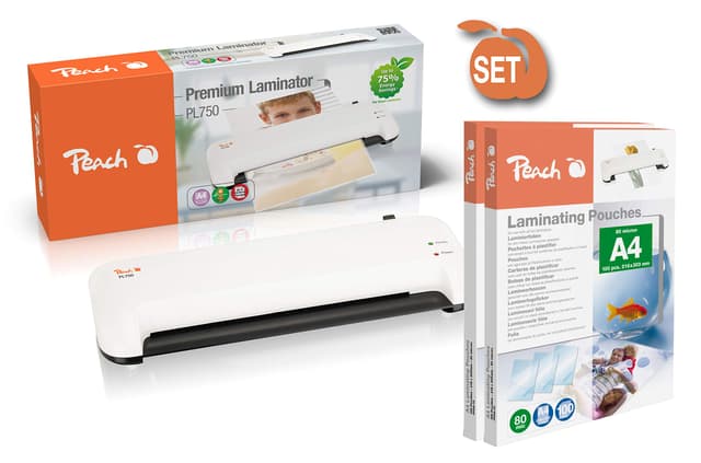 Peach Laminiergerät A4 - inkl. 210 gratis Laminierfolien - doppelt so schnell startklar als andere - laminiert mehr als 1,5 Seiten A4 pro Minute - geeignet für alle handelsüblichen Folien - PL750 A4 Standard inkl. 210 A4 Laminierfolien