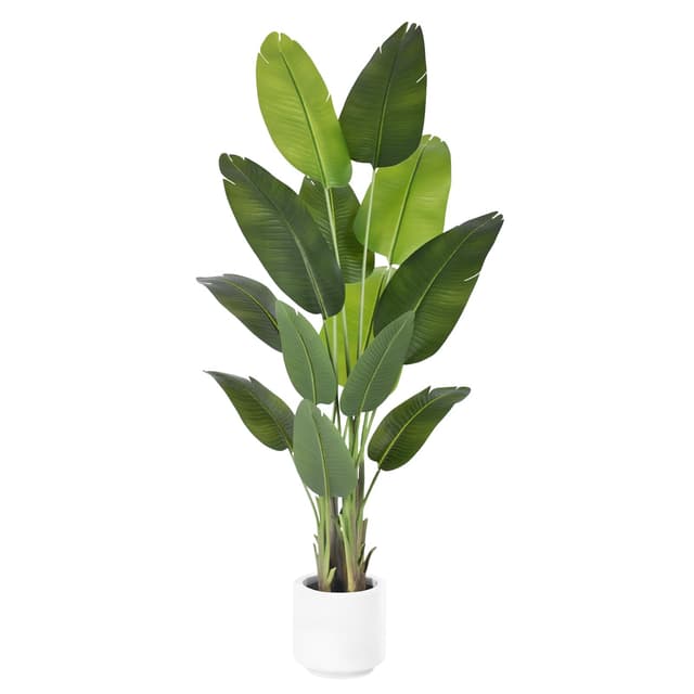 ZEEOZE 180cm Künstliche Paradiesvogel Pflanze Kunstpflanzen Groß mit 13 Bananenblättern Künstliche Pflanzen wie echt mit weißen Topf für Zimmer Deko Büro Schlafzimmer Badezimmer Garten Balkonpflanzen 1 180 cm