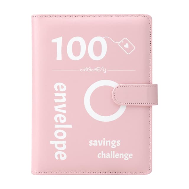 Geldsparbinder Budget Planner, 100 Envelope Challenge Binder, A5 Budgetplaner Mit Challengers Tracker und 25 Karten Leicht zu Sparen 5050€ Geldspar-Herausforderung für Büros, Zuhause, Schule Rosa