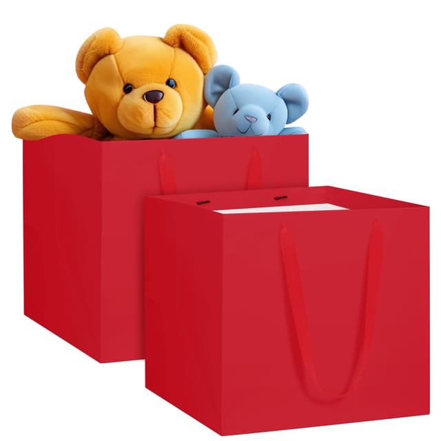 NAHRMY 2 Stück Rot Geschenktüte Papiertüten, 11.8 Zoll Besonders Groß Quadratische Geschenktüten Geschenk Tüten aus Papier für Abschlussfeier Geburtstag Hochzeit Weihnachten Party