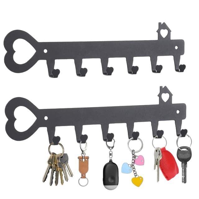 GENHH 2 Stück Schlüsselbrett Ohne Bohren mit 6 Haken, Schlüsselleiste Selbstklebend Schwarz, Schlüsselhalter Wand in Herzform Key Holder Wall für Flure Eingangstüren Garagen Badezimmer Küchen Schwarz
