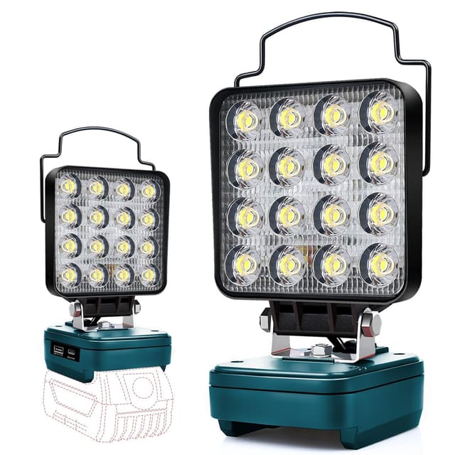 Akku Lampe Für Bosch 18v, 48W Kabellose Led Arbeitsleuchte Akku, Hell Led Strahler Tragbares Flutlichter Baustellen Lampe,Akku Scheinwerfer mit Typ C und USB-Aufladung Braun