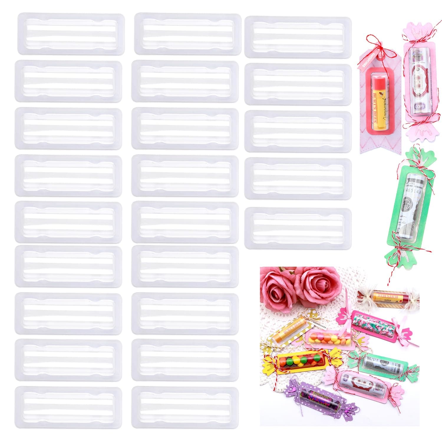 OTCRAFT 40 Stück kleine, transparente rechteckige Kunststoffkuppeln, 8,6 x 3,6 cm, selbstklebend, für Lippenbalsam, Geldhalter, Süßigkeiten, Handwerk, Geschenkkarten, Shaker, Kartenherstellung, 40 Stück Rechteckige Kuppeln