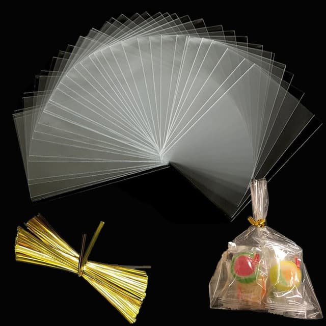 100 Stück Cellophantüten Klar groß 16x24cm Transparente Plätzchen Tüten Mit 100 Metallbändern Zellophantüten für Süßigkeiten Brot Keks Bäckerei Befüllte Plastik Tütche Party Kinder Geschenktüten 16x24cm (100 Stück)