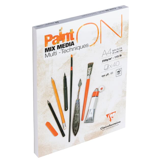Clairefontaine 96537C - Malblock / Zeichenblock PaintON feinkörnig DIN A4 21x29,7 cm, kopfseitig geleimt, 40 Blatt, 250g, 100% Zellulose, Korrekturen möglich, ideal für Mixmedia, Weiß, 1 Stück Weiß A4 (21x29,7 cm)