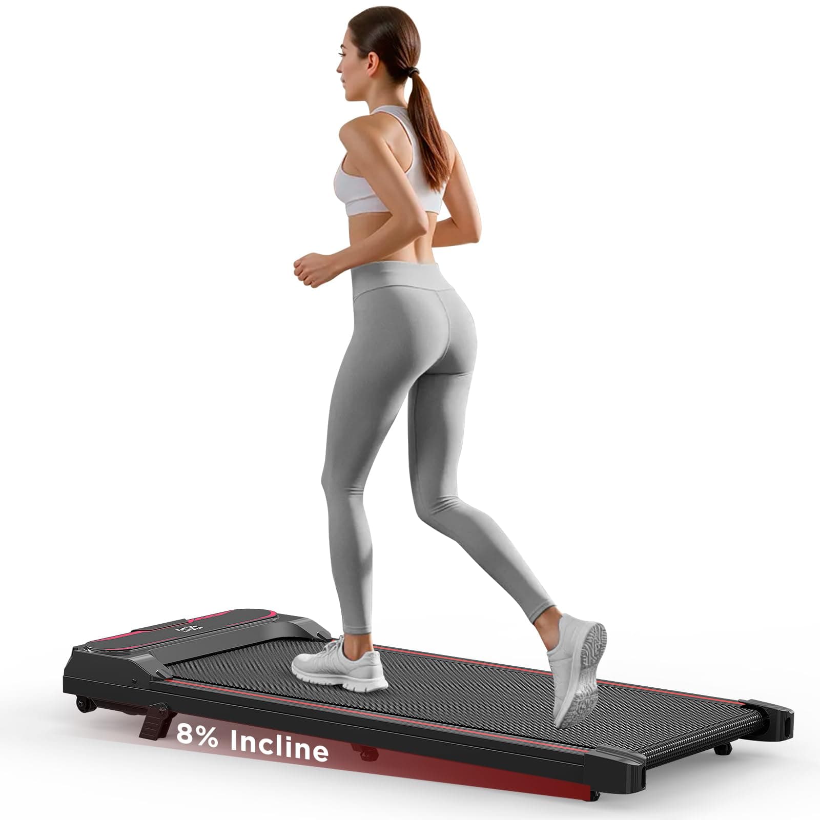 Walking Pad mit Neigung, Laufband für Zuhause, Leiser Motor, Laufband Schreibtisch, 1-6 km/h, LCD-Anzeige, Fernbedienung, für Zuhause & Büro Rot1