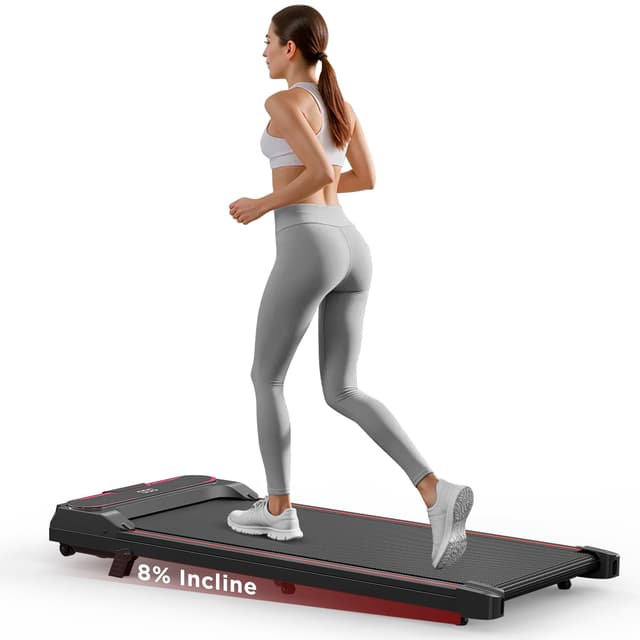 Walking Pad mit Neigung, Laufband für Zuhause, Leiser Motor, Laufband Schreibtisch, 1-6 km/h, LCD-Anzeige, Fernbedienung, für Zuhause & Büro Rot1