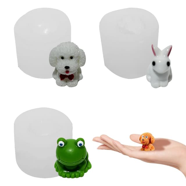DeryArcle 3 Stück Mini Epoxidharz Formen Tiere, Silikonform Frosch 3D, Klein Harzformen Hase Gießform Hund Teddy Animal Resin Mold für Seife Kerze Ornamente Handwerk Dekor Frosch Hase Hund