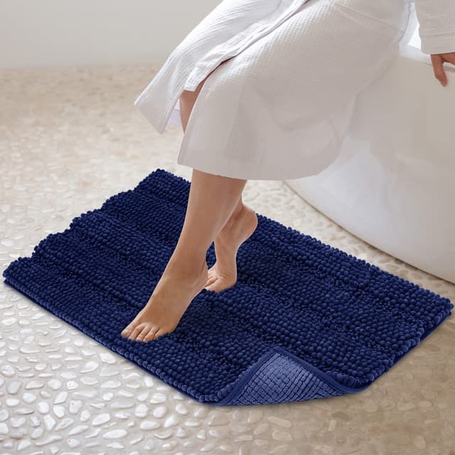 JARITTO Badezimmerteppich rutschfest Badteppich Waschbar Badvorleger Badematte für Badewanne, Dusche und Badezimmer WC Mikrofaser Chenille Saugfähig - 51 x 81 cm (Dunkelblau) 51x81cm Dunkelblau