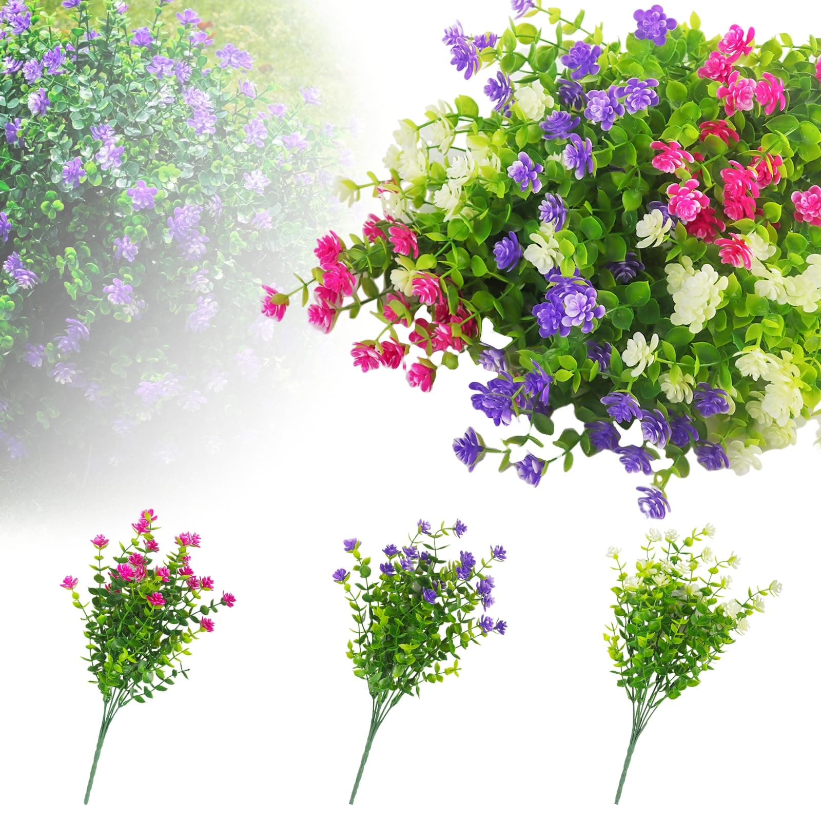 6 Bündel Künstliche Blumen, Kunstblumen Unechte Blumen Deko, Blumen Eukalyptus Deko, Wie Echt Uv Beständige Wetterfest, FüR Innen Außen Balkon Garten Balkonkasten Kunstblumen Deko