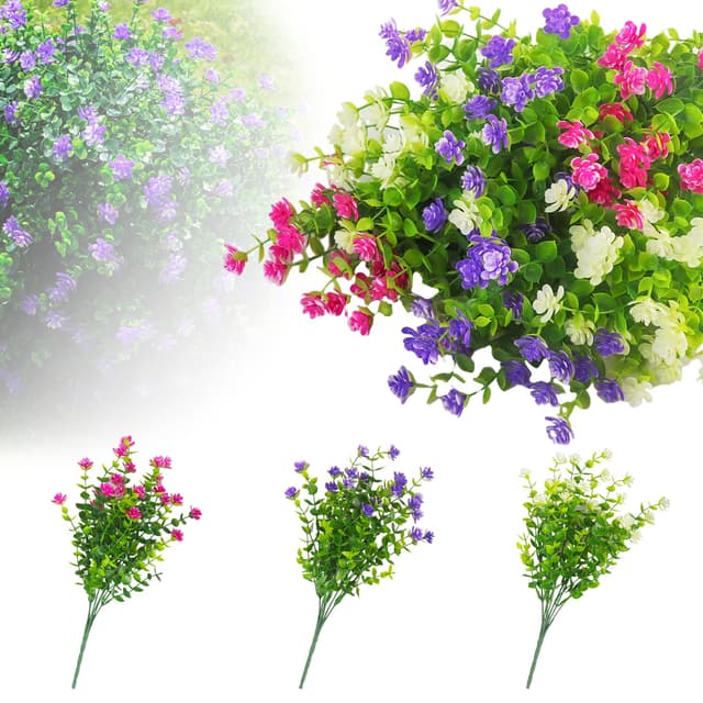 6 Bündel Künstliche Blumen, Kunstblumen Unechte Blumen Deko, Blumen Eukalyptus Deko, Wie Echt Uv Beständige Wetterfest, FüR Innen Außen Balkon Garten Balkonkasten Kunstblumen Deko
