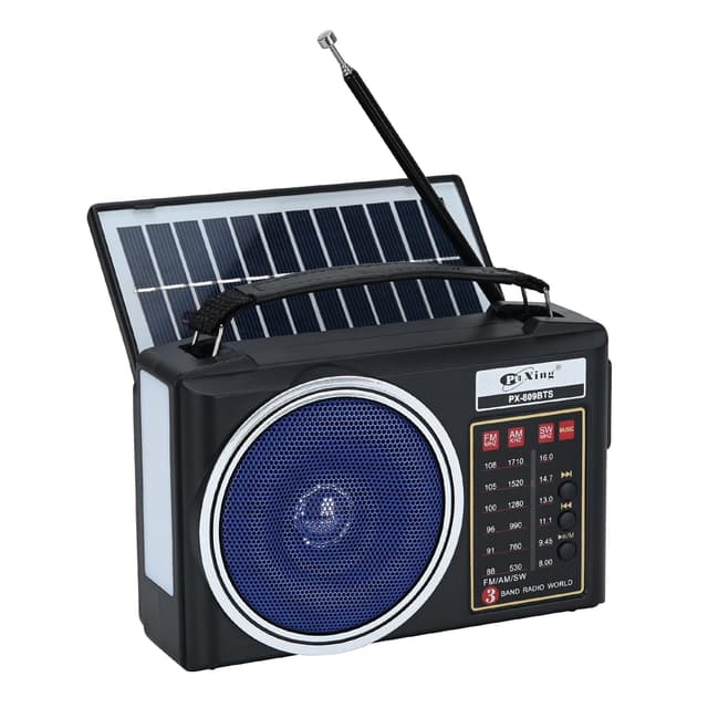 Tragbares Retro-Radio, kompaktes AM/FM/SW-Bluetooth-Radio mit Solarpanel, tragbare LED-Beleuchtung, wiederaufladbare Batterie, Unterstützung für TF-Karte/USB-MP3-Player (Blau)