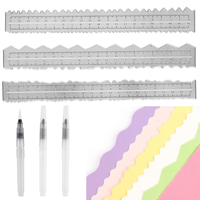 Metall-Papierlineal, unregelmäßige Kanten mit Wasserpinseln, Lineal, Büttenkanten, Lineal, Messen, Prägen, Stanzformen für Kartenherstellung, Scrapbooking, Handwerk, DIY, Stanzformen, Werkzeuge (21,6
