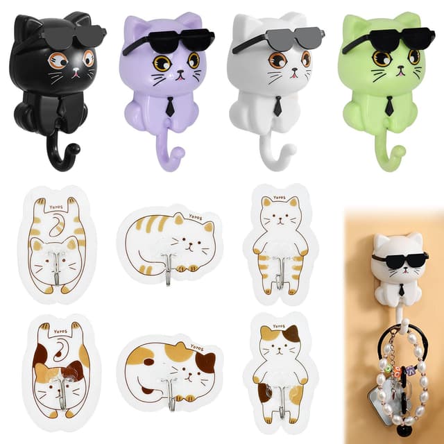VGECEE 10 Stück Katzen Schlüsselhaken Schlüsselhalter Selbstklebend Kleiderhaken Cat Key Hook Plastik Katzen Kreative Haken Wasserfest Klebehaken Tiere Garderobe Kinder für Home Küche Schlafzimmer