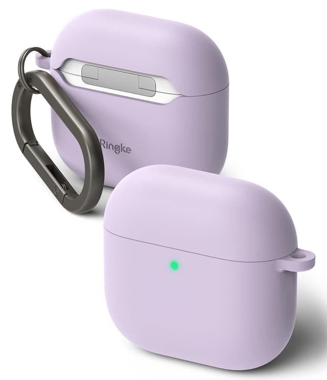 Ringke Silicone Kompatibel mit AirPods 4 Case Hülle, Weiche Beschichtung Flüssig Silikon Kratzfest Stoßfest Öl Fleckenfest SchutzHülle, mit Karabiner für AirPods 4. Generation - Light Purple Light Purple AirPods 4
