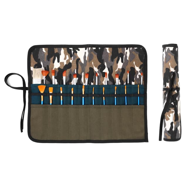 Künstler Pinsel Rolle, Multi-Color Pinsel Organizer Tasche & Storage | 20 Pinsel Taschen | strapazierfähige 16oz gewachstem Segeltuch Farbe Pinsel Tasche Camouflage & Dunkelgrün & Armygreen