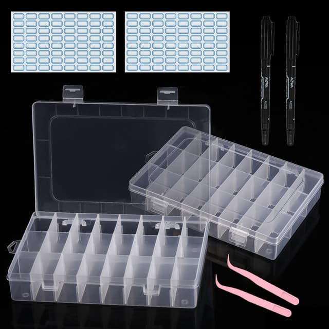 ZOCONE 2 Stück 24 Gitter Sortierboxen für Kleinteile Transparente Sortierbox Kleine Fächer Plastik Aufbewahrungsbox mit Verstellbaren Einsatz Sortierkasten für Lego Schrauben Perlen Bügelperlen