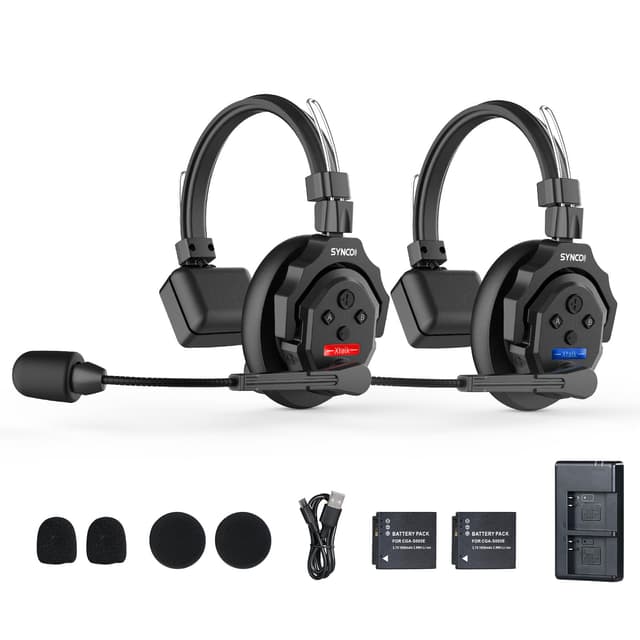 SYNCO Wireless Intercom Headset, XTALK X2 2,4GHz Vollduplex Kabelloses Kommunikationssystem 24H 350M für Film Produktion(2 PCS)
