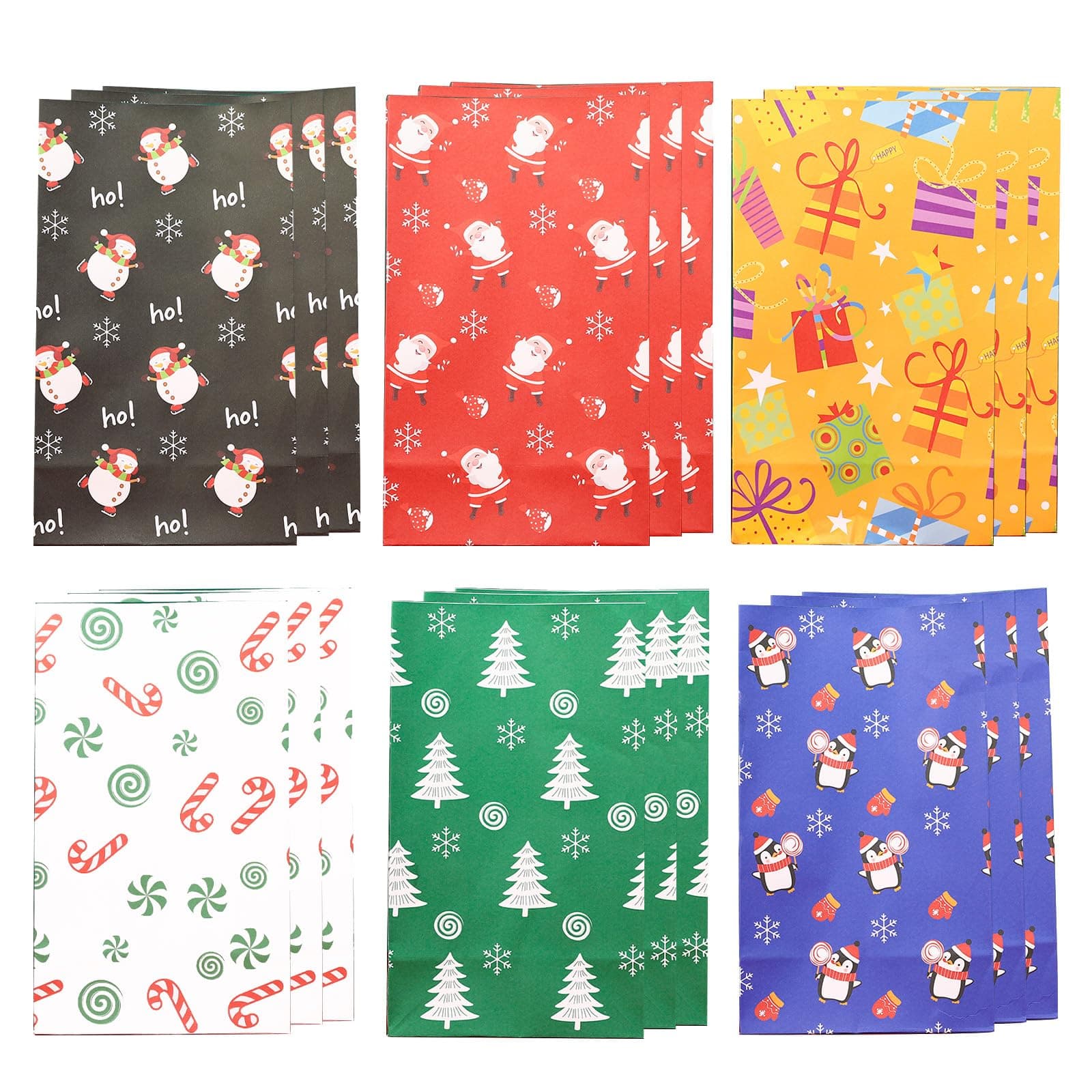 POPOYU 18 Stück Geschenktüten Weihnachten, Klein Weihnachtstüten für Adventskalender zum Befüllen, Weihnachtstüten Papiertüten Xmas mit 18 Aufkleber, Kraft Papier Geschenk Tüten für Weihnachten Party
