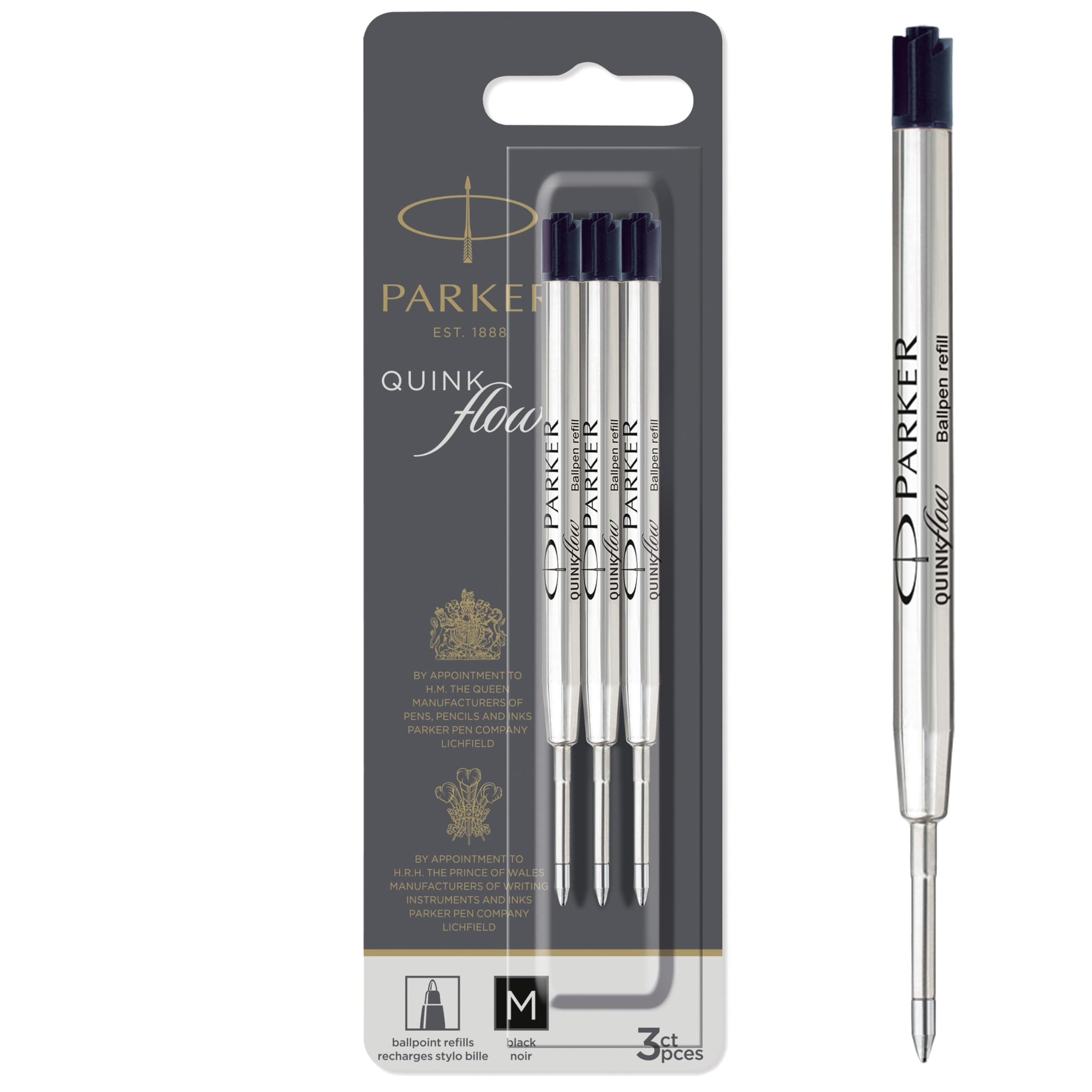 Parker Kugelschreiberminen | mittlere Spitze | schwarze QUINKflow Tinte | 3 Ersatzminen für Kugelschreiber Packung mit 3 Schwarz