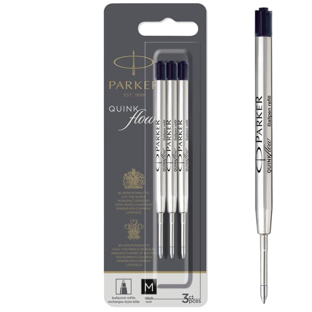 Parker Kugelschreiberminen | mittlere Spitze | schwarze QUINKflow Tinte | 3 Ersatzminen für Kugelschreiber Packung mit 3 Schwarz