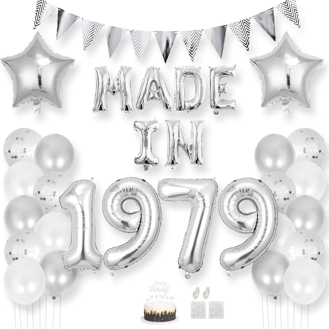 Daimay 46 Jahr Geburtstag Deko Frauen Mann MADE IN 1979 Luftballons Silber Geburtstagdeko Ballons Folienballons Luftballons Dreieckflagge Stern Mylar Foil Ballon Konfetti Luftballons Tortenaufsatz