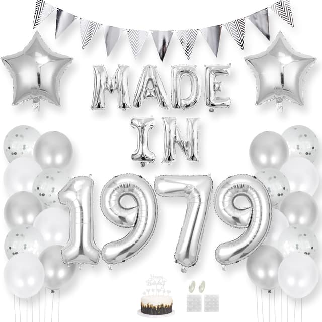 Daimay 46 Jahr Geburtstag Deko Frauen Mann MADE IN 1979 Luftballons Silber Geburtstagdeko Ballons Folienballons Luftballons Dreieckflagge Stern Mylar Foil Ballon Konfetti Luftballons Tortenaufsatz