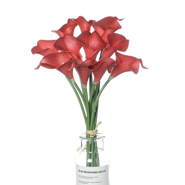 huaao 12 Stück Künstliche Calla Lilien Hochzeitsdeko Blumenstrauß Realistische Latex Wahre Blumenarrangements Dekoration Brauthochzeit Haus Partei Hotel DIY-Blumengestecke, Dunkelrot