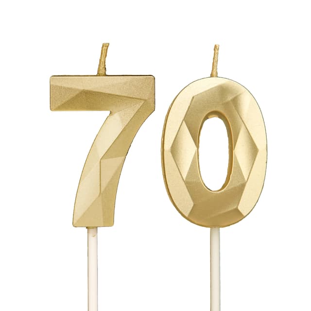 Geburtstagskerzen Zahlen 70，3D Gold Kerzen Geburtstag für Kuchen geburtstagsdeko, Geburtstag Kerzen Zahlen, Geburtstagskerzen Kinder für Partys, Hochzeiten, Firmenfeiern, Jubiläen (Gold, 70) Gold 70